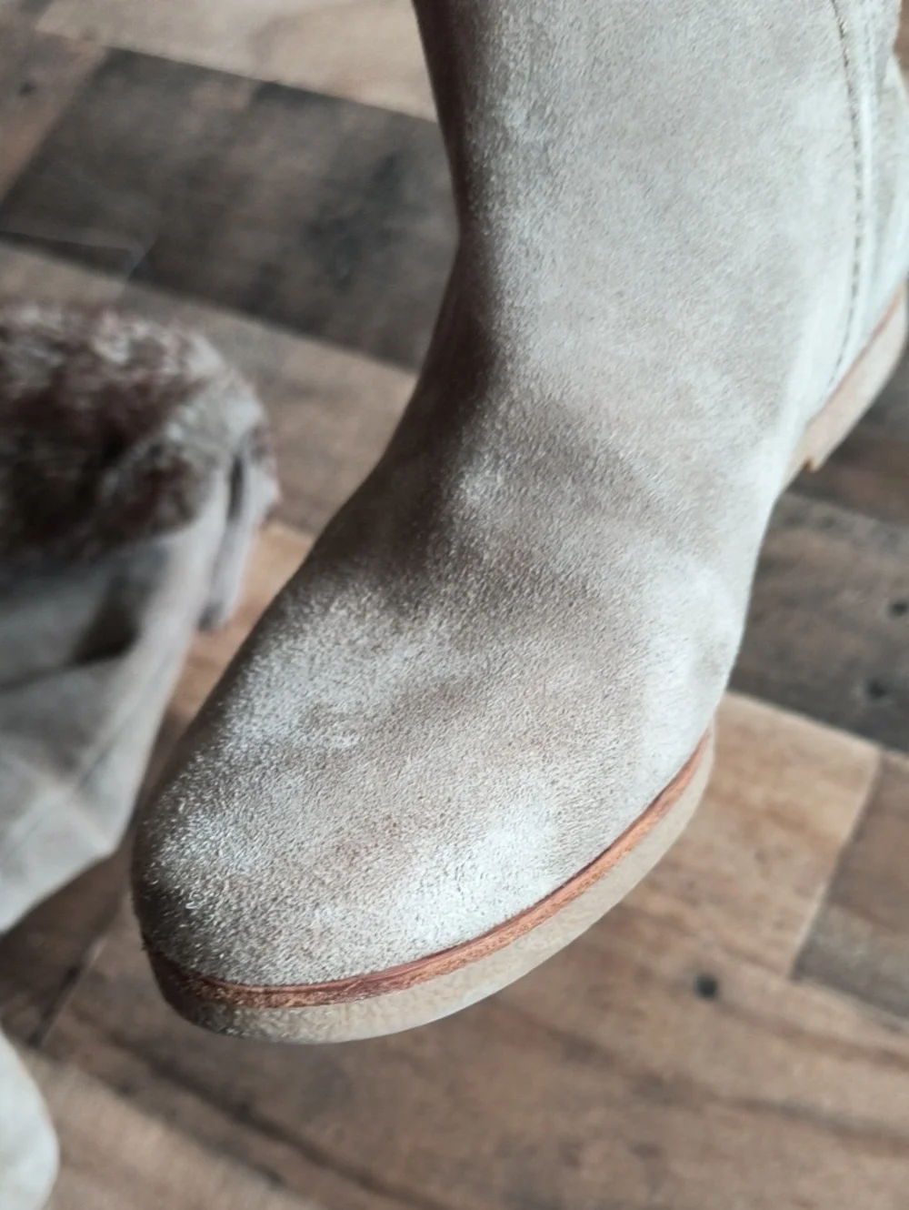 Sam Edelman Orlando Beige Leather Suede Knee High Faux Trim Flat Boots Sz 7.5
